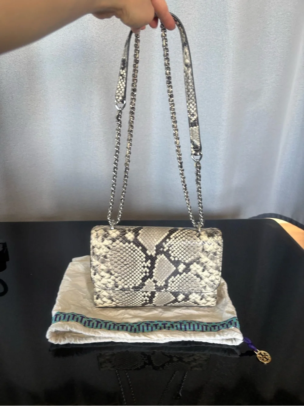 TORY BURCH Fleming Snakeskin Embossed  Crossbody/Shoulder Bag convertible